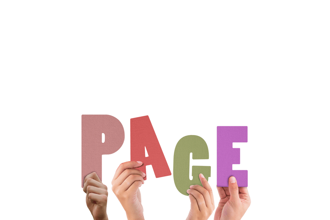 Diverse Hands Holding Colorful Alphabet Spelling Transparent PAGE