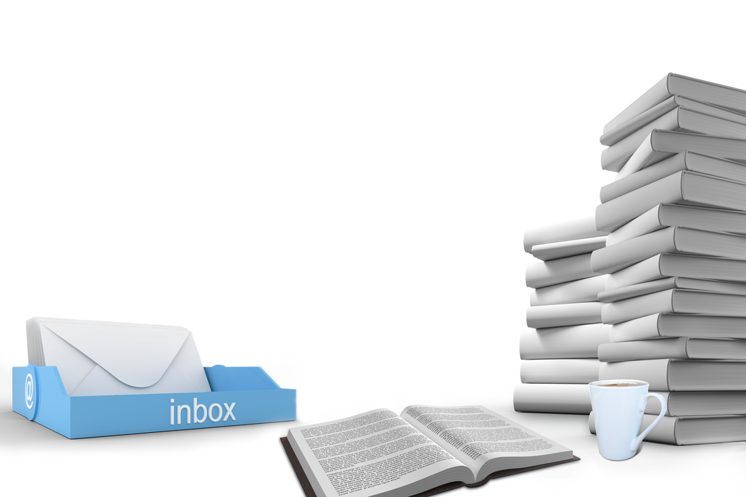 Transparent Digital Illustration of Stacks of Books and Inbox - Download Free Stock Images Pikwizard.com