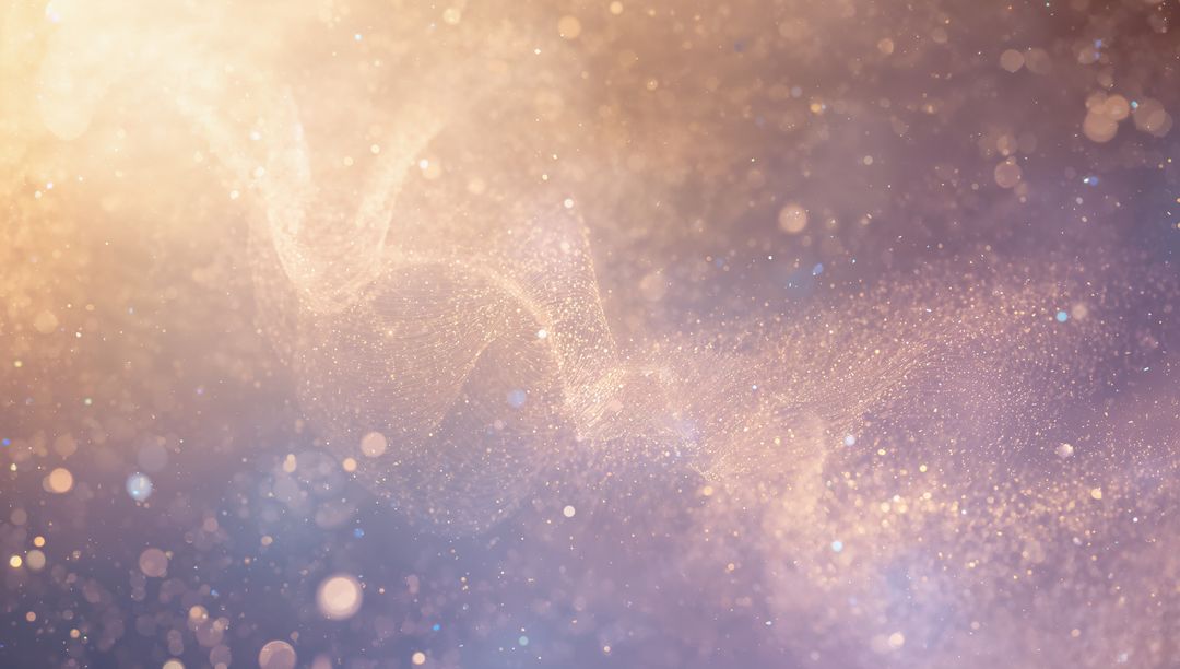 Shimmering pastel dust ribbon flowing with bokeh glow, glittering wave and soft lavender hues