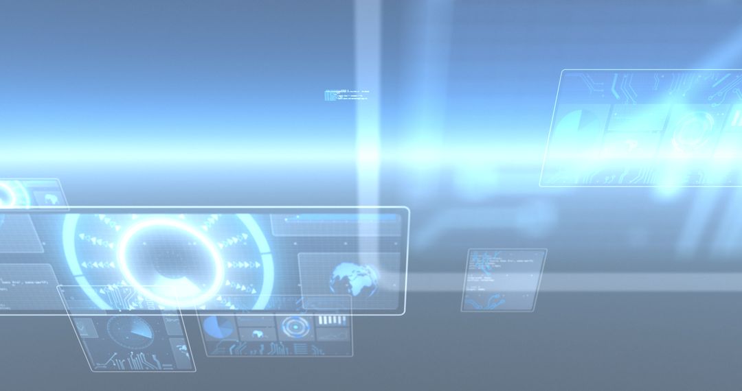 Digital Interfaces with Abstract Technologies Over Blue Background