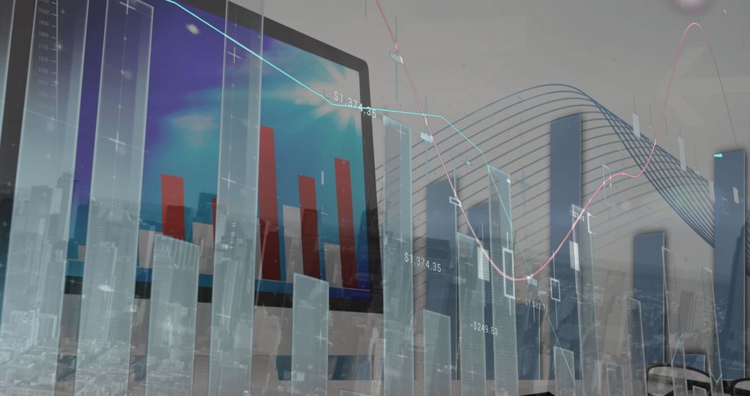 Futuristic Data Analysis on Cityscape Background