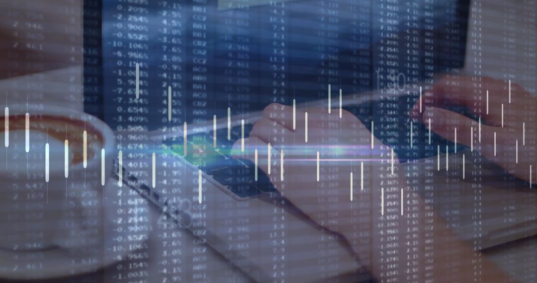 Financial Analysis with Laptop and Stock Market Data Overlays
