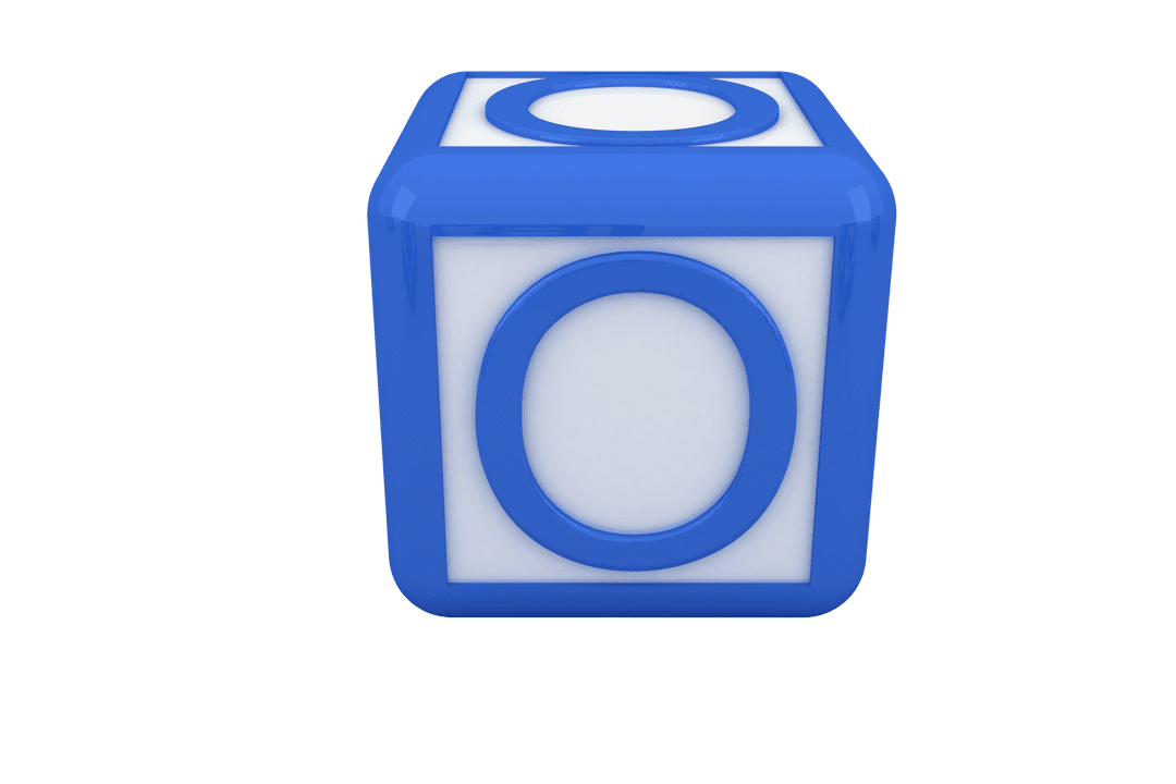 Digital Block with Letter O on Transparent Background
