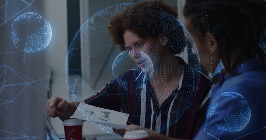 Innovative Team Analyzing Data with Holographic Interactive Graphics