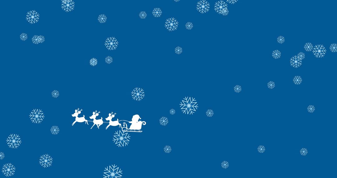 Flying Santa and Reindeer Amid Snowflake Pattern