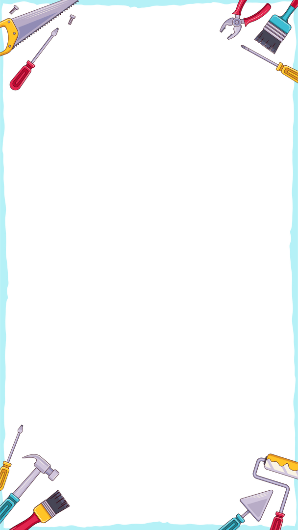 Hand Tools Themed Border on Transparent Background for DIY Projects