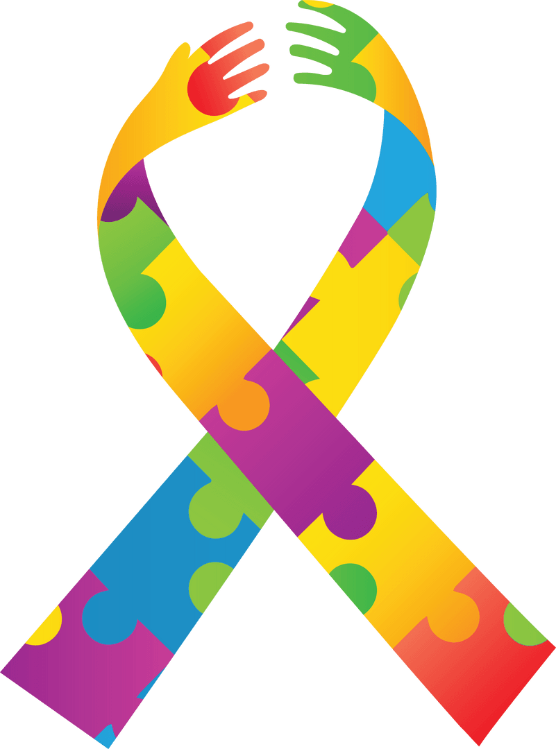 Colorful Puzzle Ribbon with Hands on Transparent Background