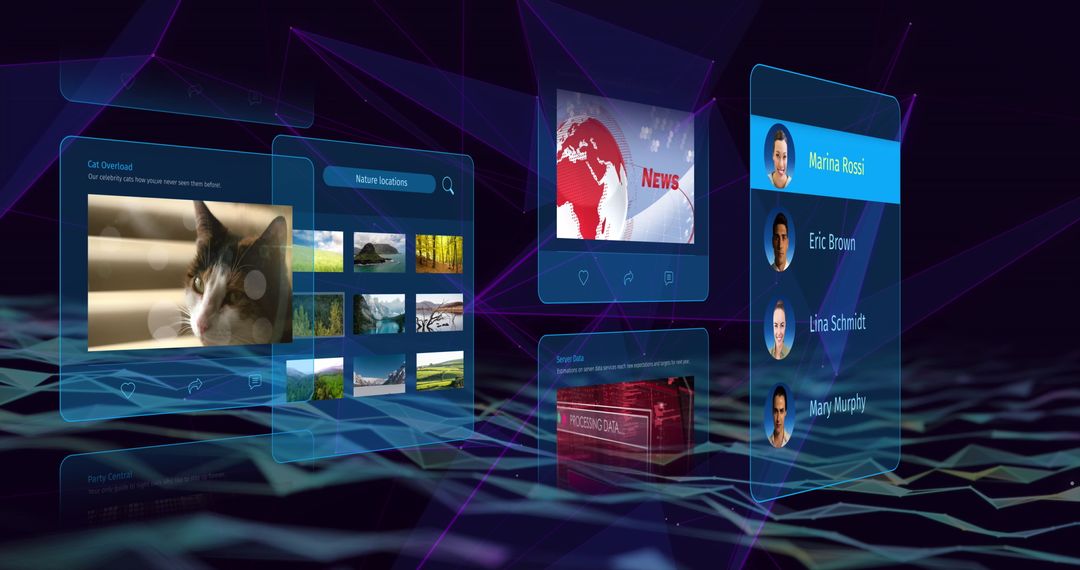 Futuristic Social Media Interface with Profiles and Posts