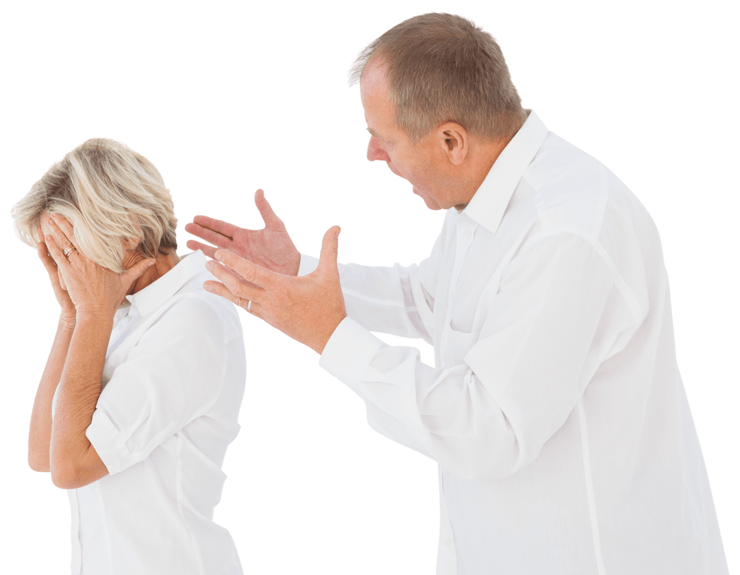 Transparent Senior Couple Arguing with Anger and Frustration