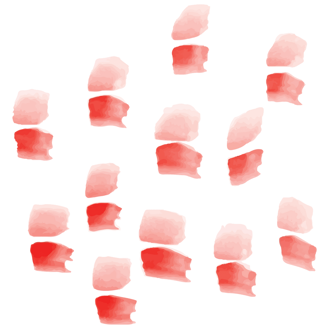 Abstract red watercolor shapes on clear background