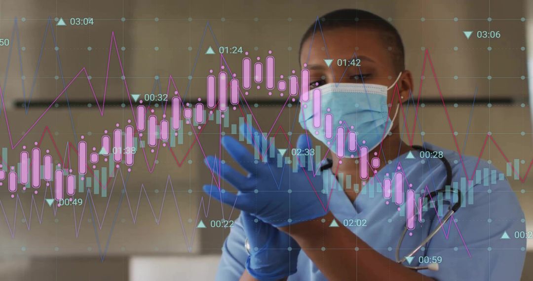 Healthcare Professional Preparing for Work with Data Overlay