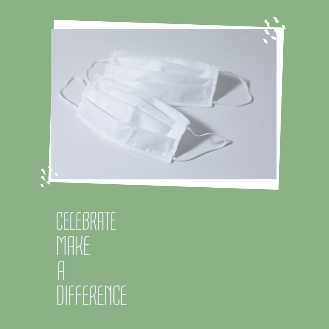 White Face Masks on Green Celebrating Make a Difference