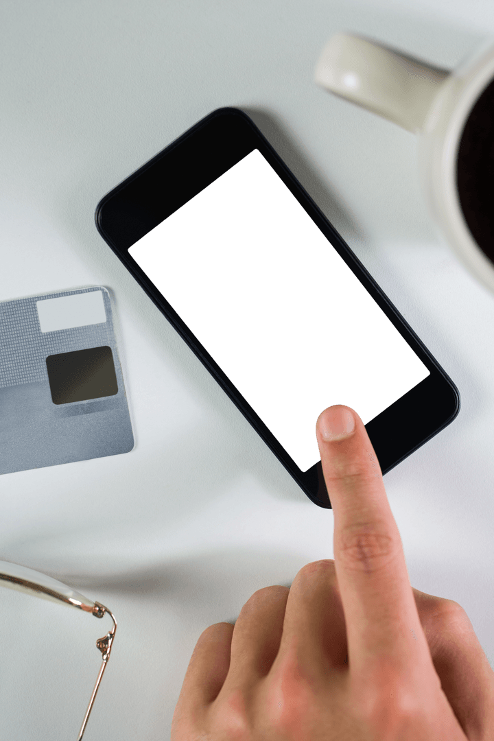 Caucasian Male Hand Using Smartphone on Transparent Background