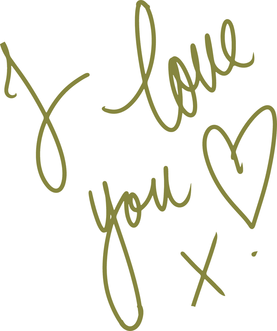 Golden Cursive I Love You with Heart on Transparent Background