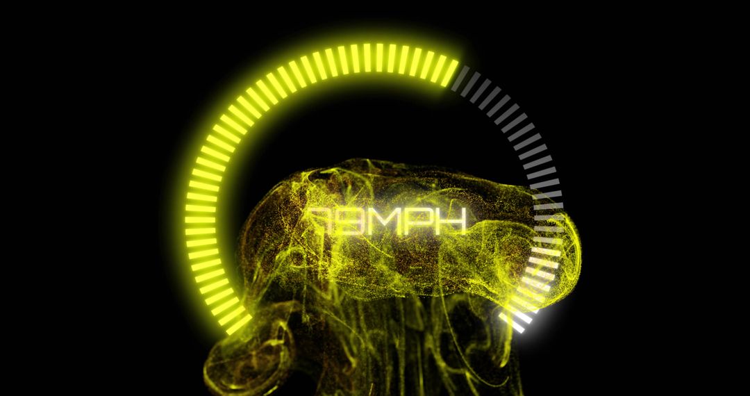 Neon Yellow Particle HUD Speed Gauge Displaying 79MPH Futuristic Glowing Interface Element
