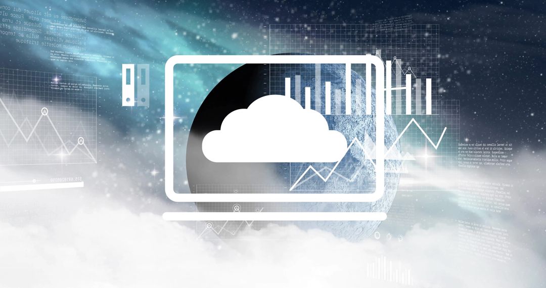 Cloud computing concept over globe with data charts
