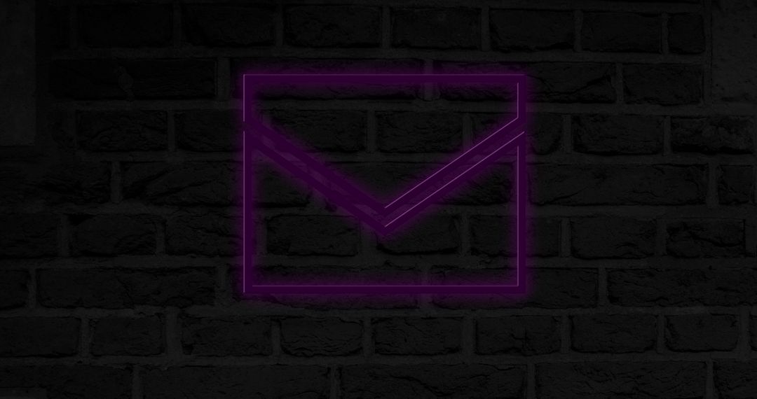 Neon Glowing Envelope Icon on Dark Brick Wall