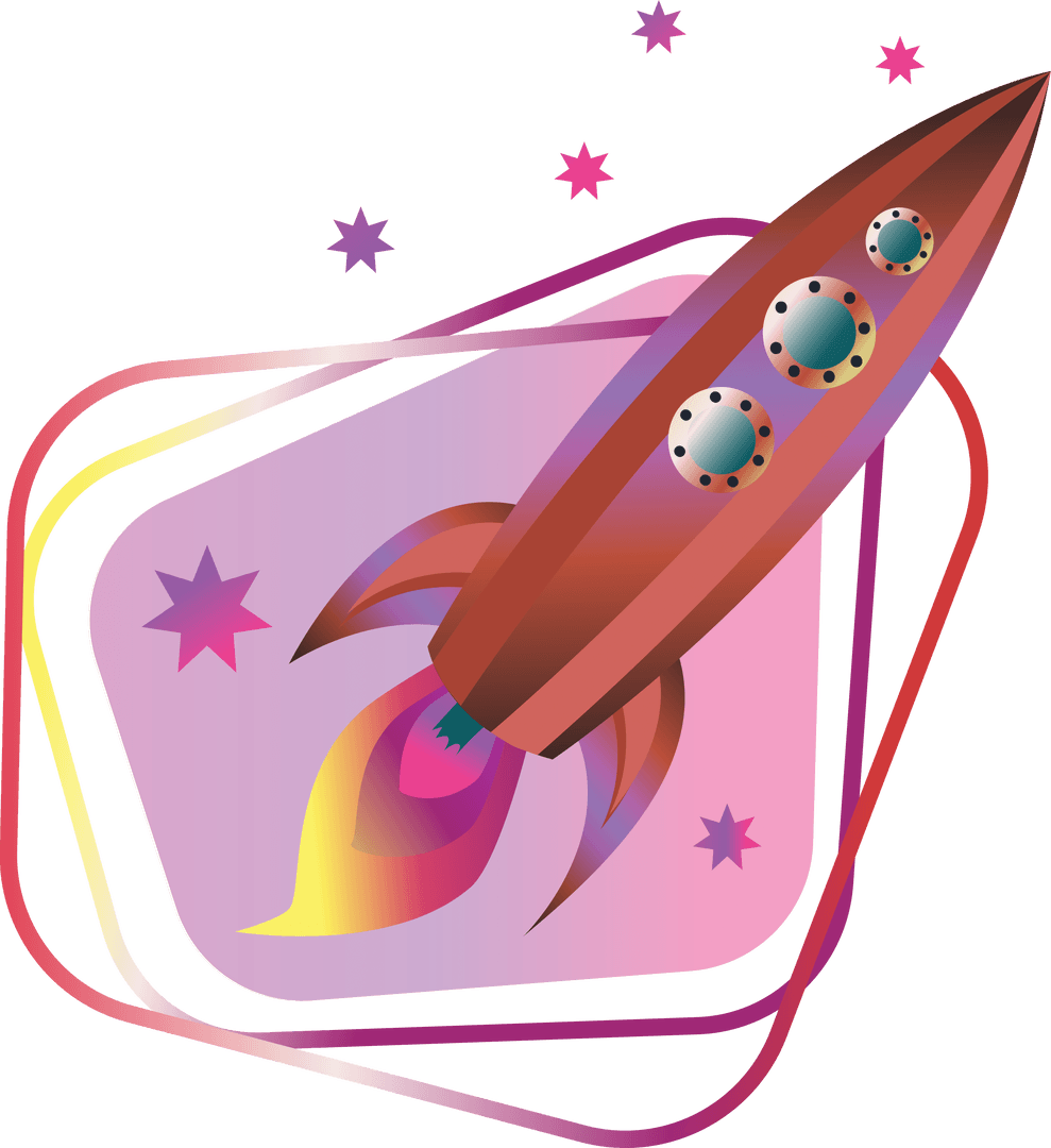 Colorful Rocket with Cosmic Elements on Transparent Background