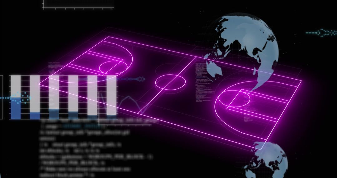 Futuristic Neon Basketball Court Data Interface