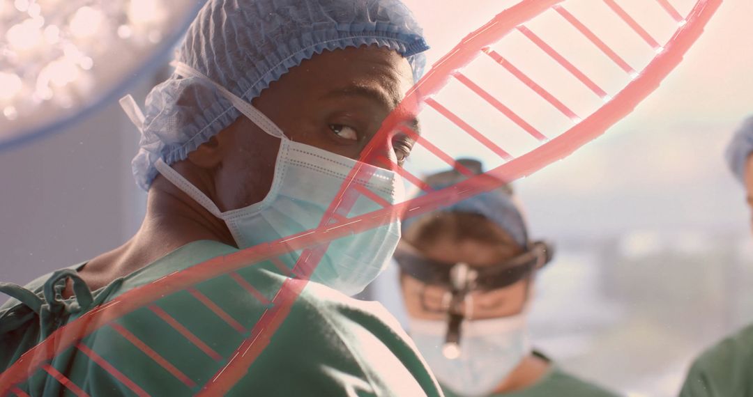Surgical Team with DNA Overlay in Operating Room Setting