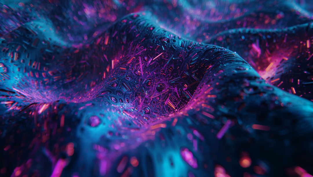 Futuristic Neon-Lit Digital Terrain with Glowing Elements