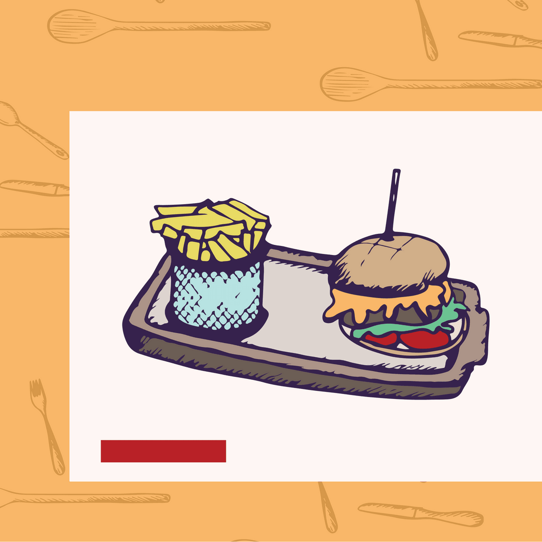 Vector Drawing of Burger and Fries on Transparent Background