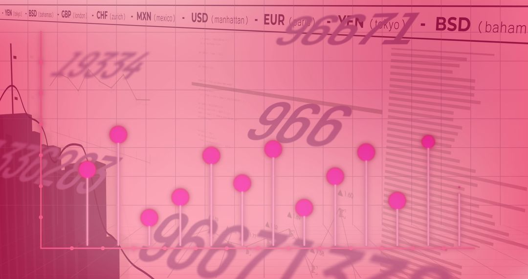 Dynamic Financial Diagram with Currency Keywords on Pink Background