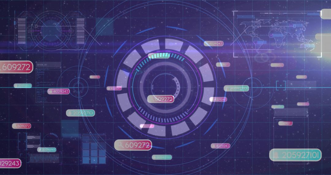 Futuristic HUD Interface with Holographic Grid and Data Elements