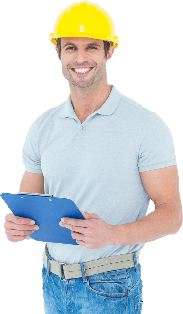 Transparent Architect Holding Clipboard Smiling