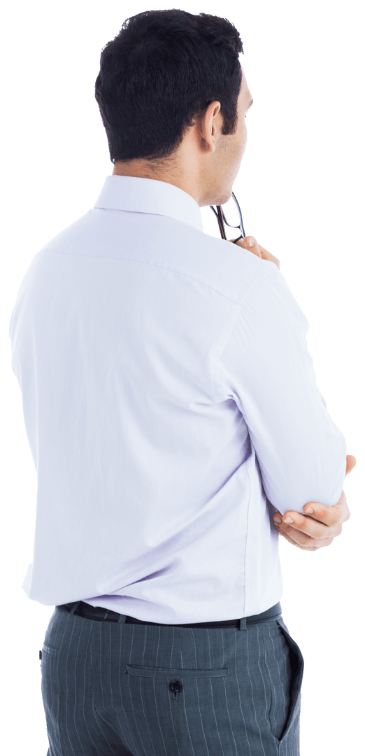 Thoughtful Asian Businessman in Shirt Standing on Transparent Background