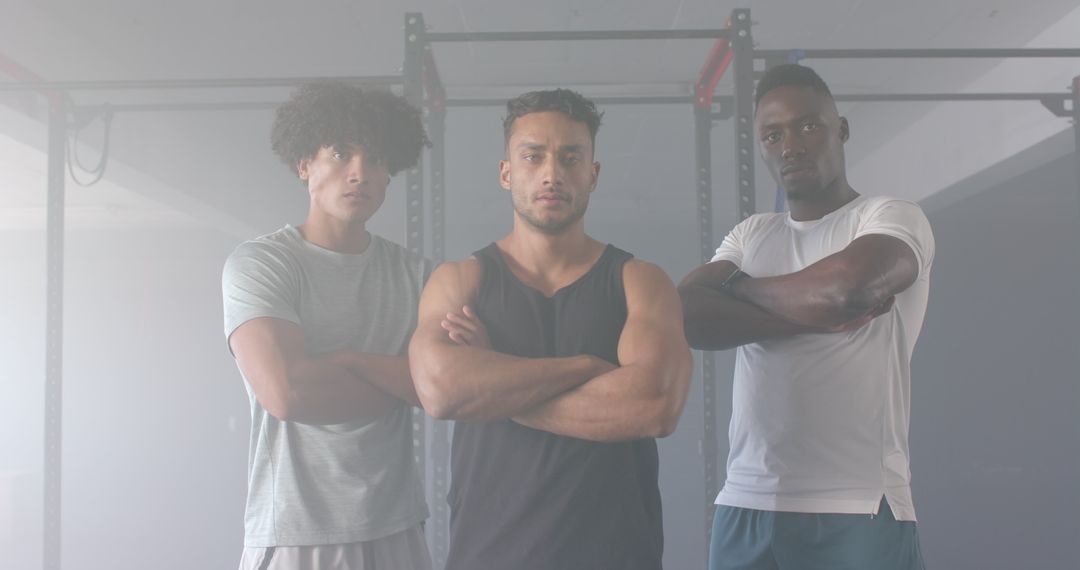 Diverse Group of Friends Training Together in Gym Environment