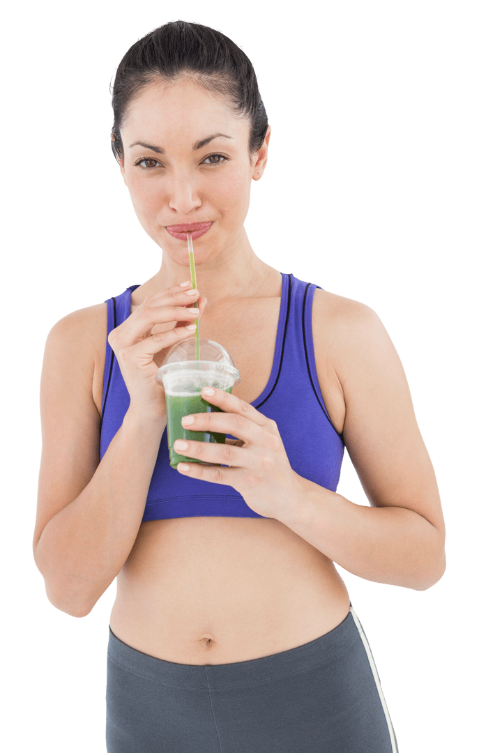 Healthy Woman Enjoying Green Smoothie Transparent Background
