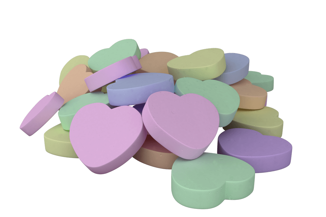 Colorful 3D Hearts Pile on Transparent Background for Valentine’s Day