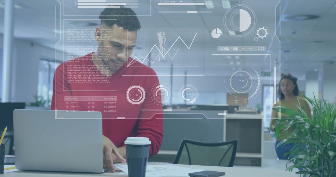 Modern Businessman Analyzing Digital Data in Office Workspace