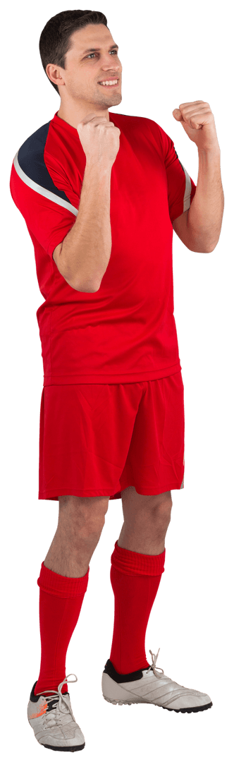 Transparent Cheering Football Player in Red Uniform Celebrating Victory