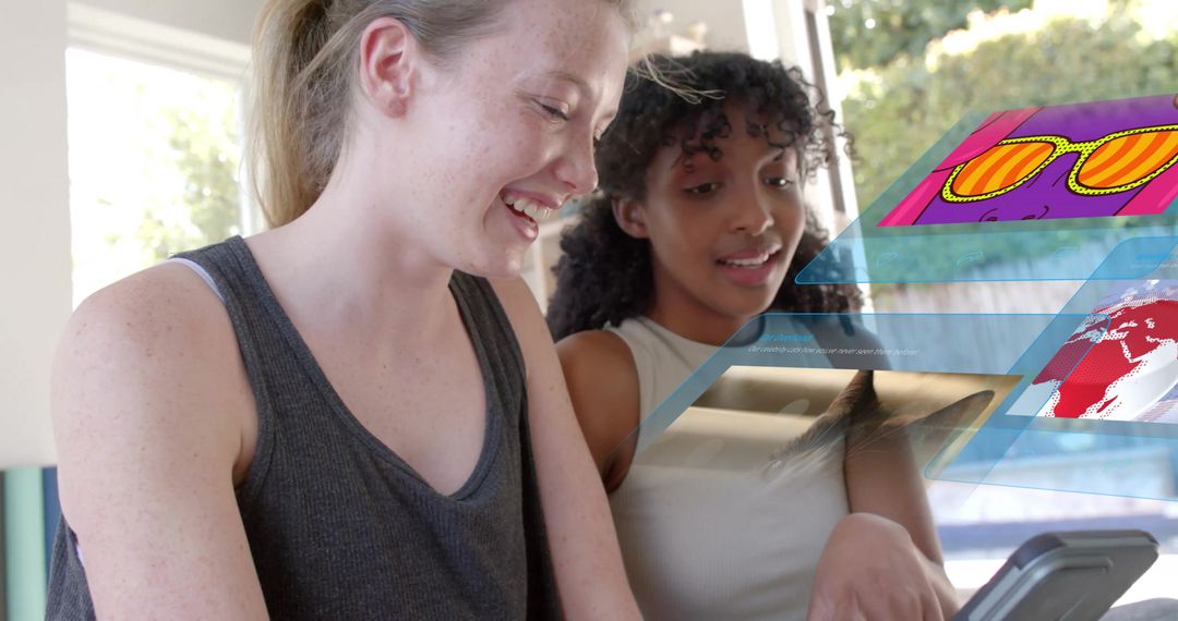 Diverse Women Engaging with Digital Technology Interface