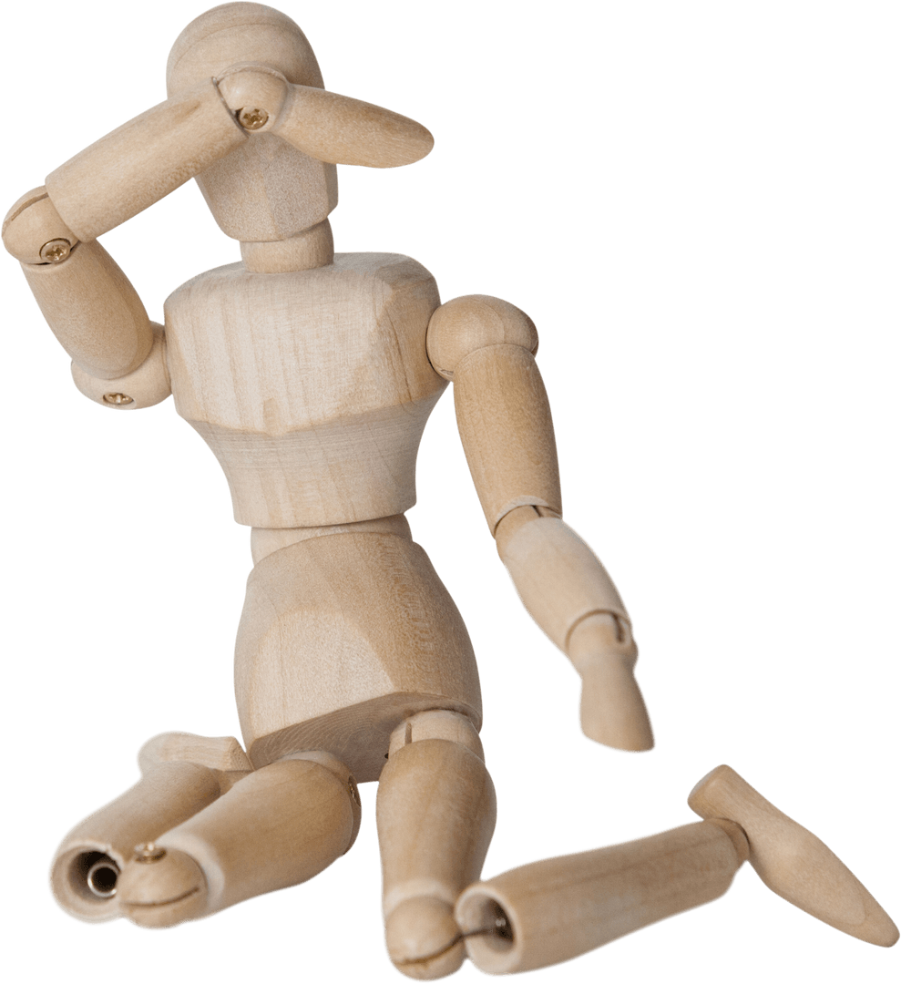 Transparent Wooden 3D Figure with Hand on Head