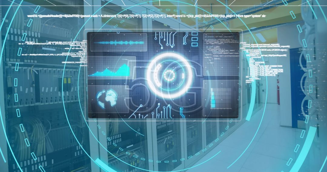 Futuristic Digital Interface Screen in Data Center