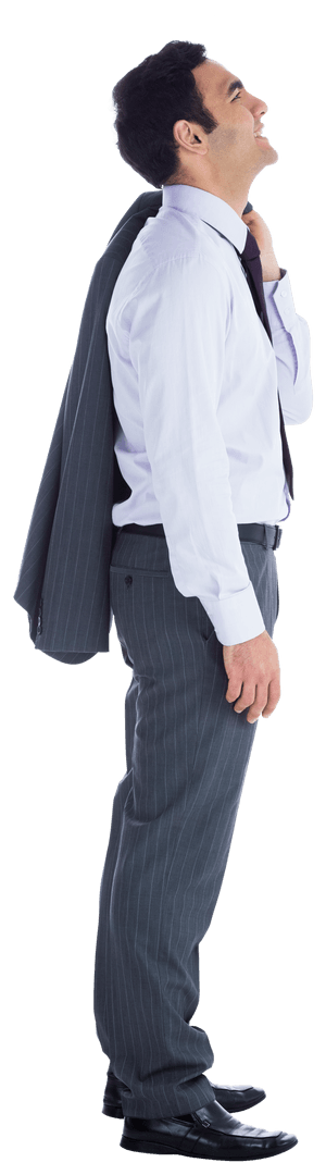 Professional Biracial Man Relaxing with Tie Adjustment on Transparent Background
