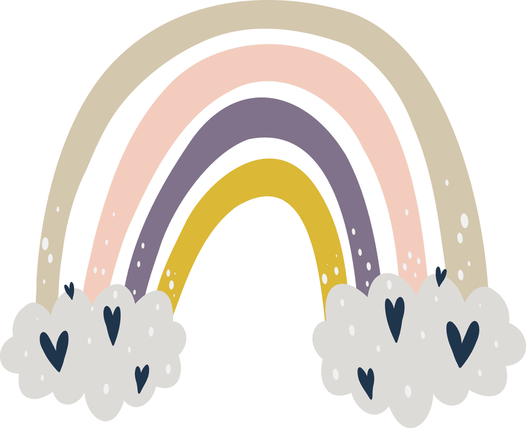 Colorful Simple Rainbow on Transparent Background with Hearts and Clouds