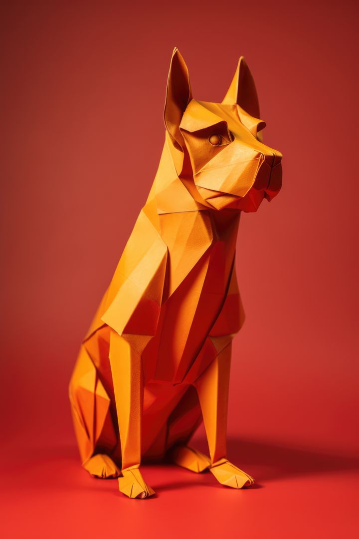 Detailed Origami Dog Figure on Red Background - Free Images, Stock Photos and Pictures on Pikwizard.com