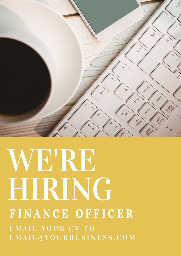 Job Posting for Finance Officer with Workspace Setup and Coffee - Download Free Stock Templates Pikwizard.com