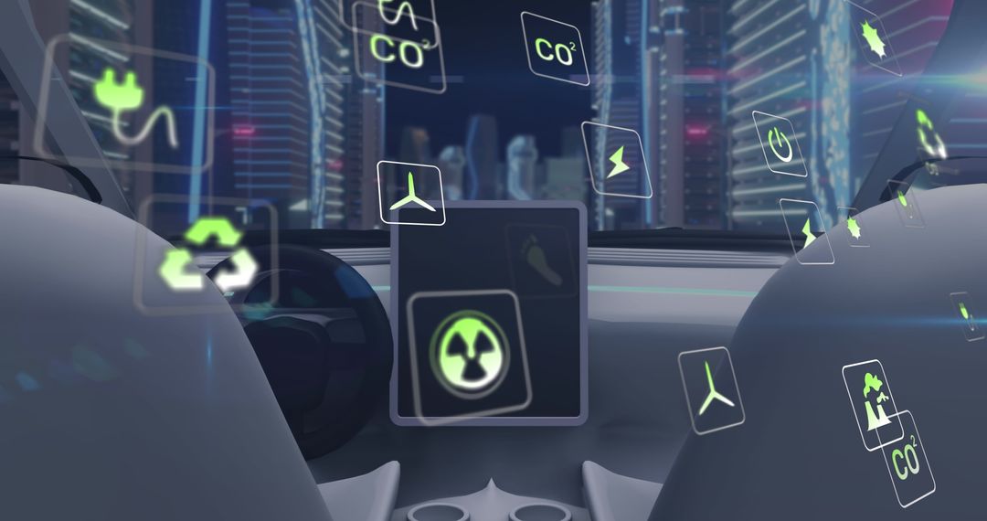 Futuristic Electric Vehicle Dashboard with Green Energy Icons
