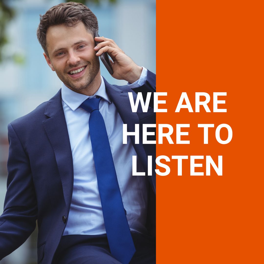 Businessman Smiling While Talking on Phone with Support Text