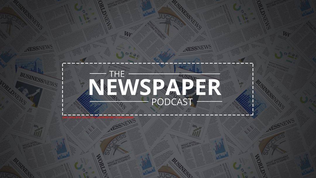 Media Podcast Banner with Newspaper Collage Background