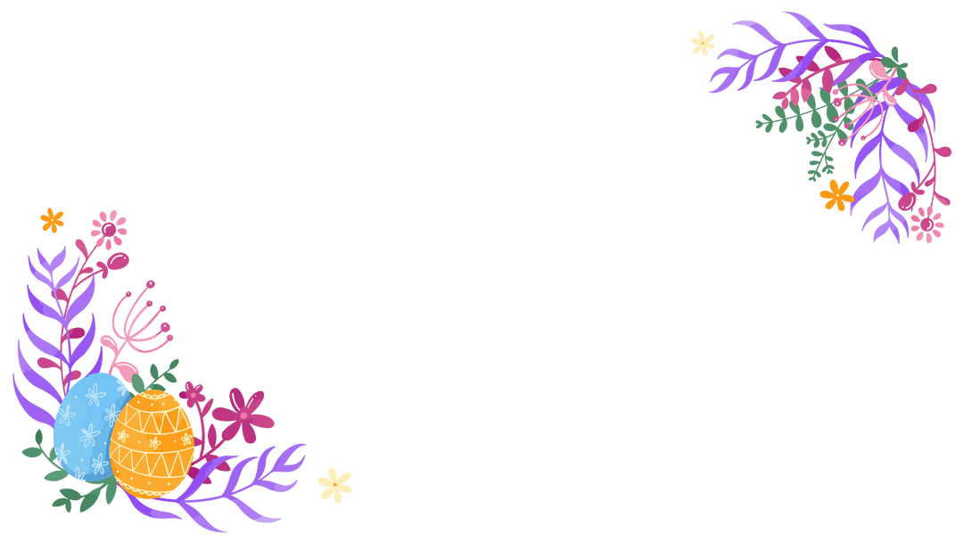 Transparent Easter Border with Pastel Eggs and Flowers