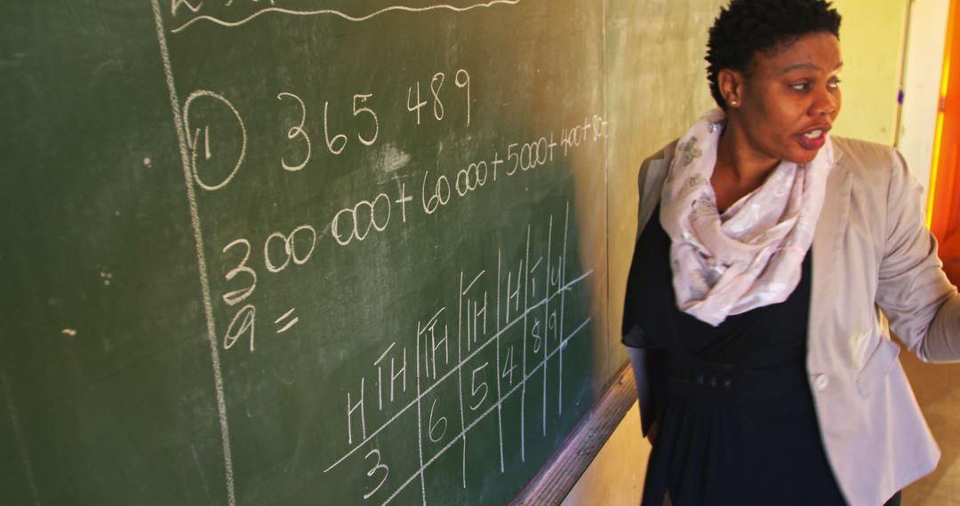 Engaging African American Teacher Explaining Math Concepts in Classroom