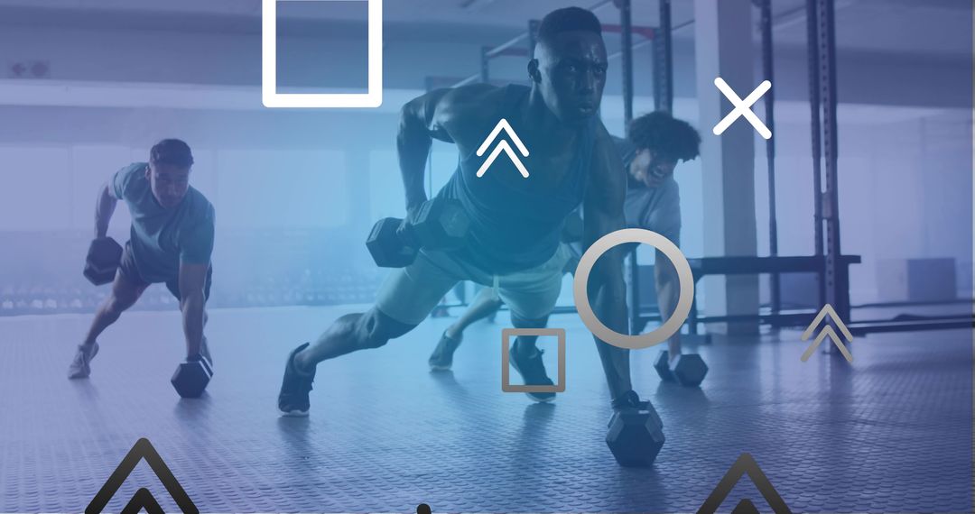 Fitness Enthusiasts Performing Plank Rows in Modern Gym