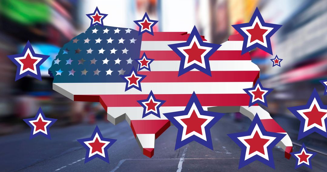 Patriotic USA Map with Stars and Stripes in Vibrant Style