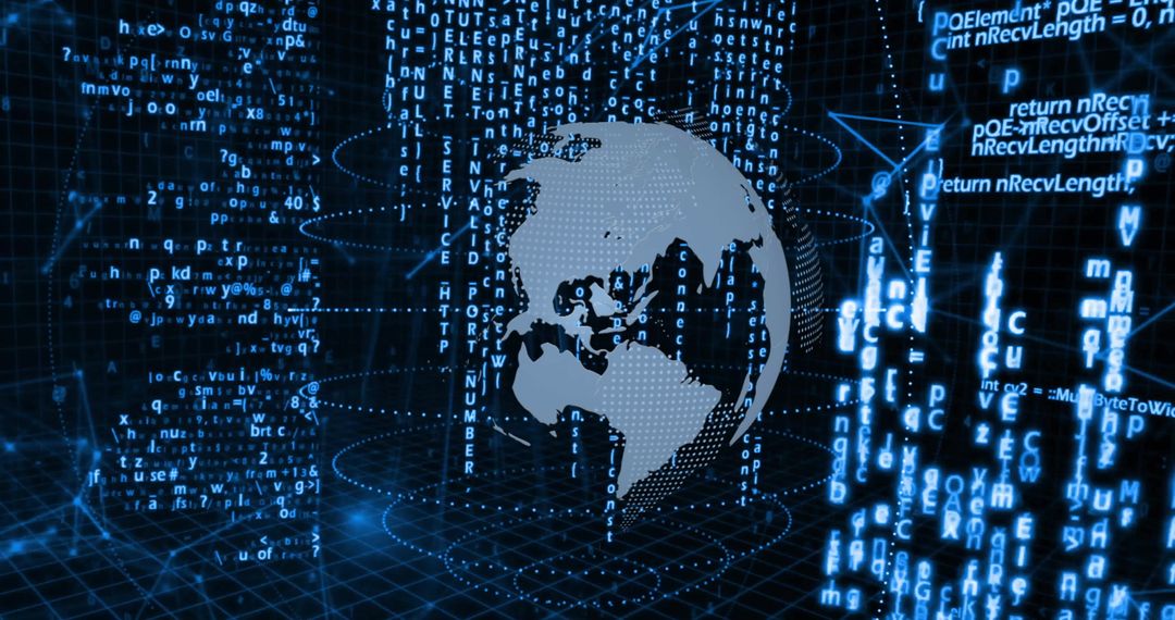 Digital globe with binary code and programming elements